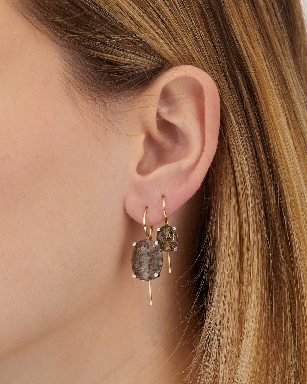 Nanis Orecchini "IPANEMA" Con Boules In Oro, Quarzo Rutilato Grigio E Dettag – Nanis Italian Jewels