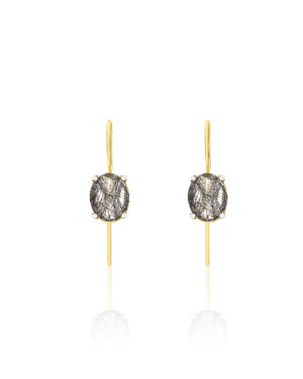 Nanis Orecchini "IPANEMA" con boules in oro, quarzo rutilato grigio e dettag – Nanis Italian Jewels