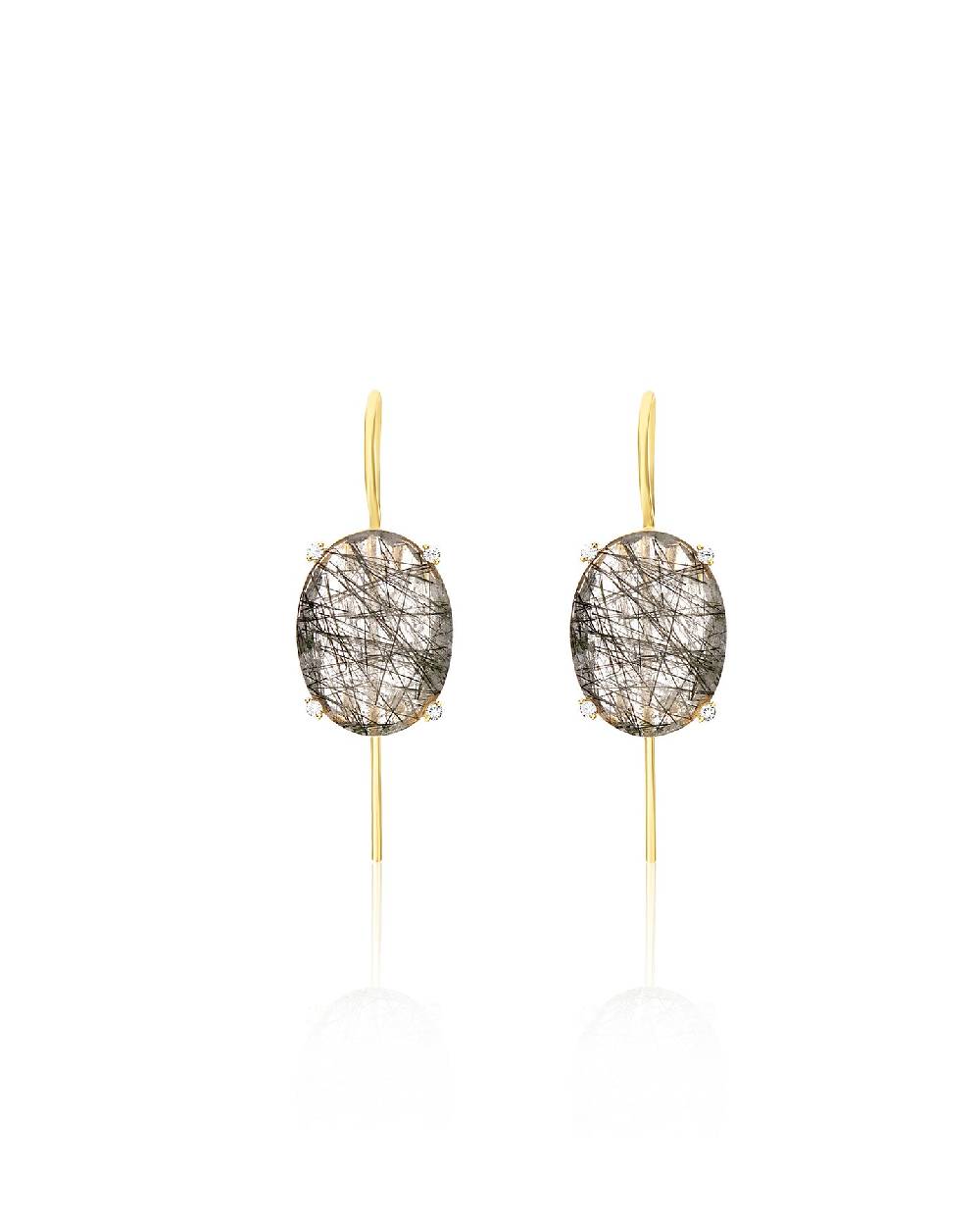 Nanis Orecchini "IPANEMA" con boules in oro, quarzo rutilato grigio e dettag – Nanis Italian Jewels