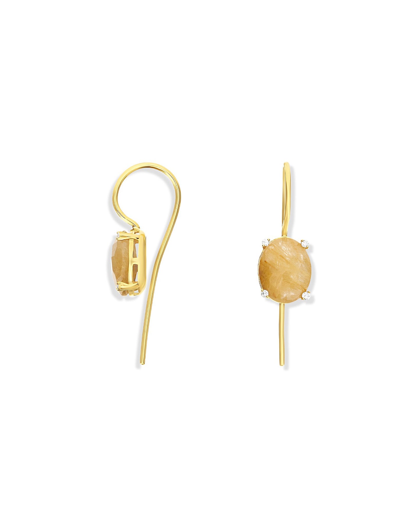 Nanis Orecchini "IPANEMA" Con Boules In Oro, Quarzo Rutilato Giallo E Dettag – Nanis Italian Jewels