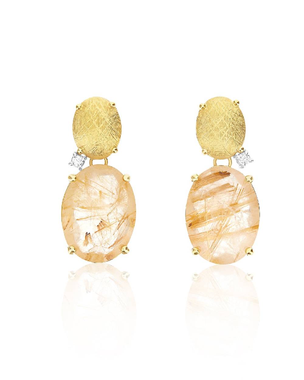 Nanis Orecchini "IPANEMA" con boules in oro, quarzo rutilato giallo e dettag – Nanis Italian Jewels