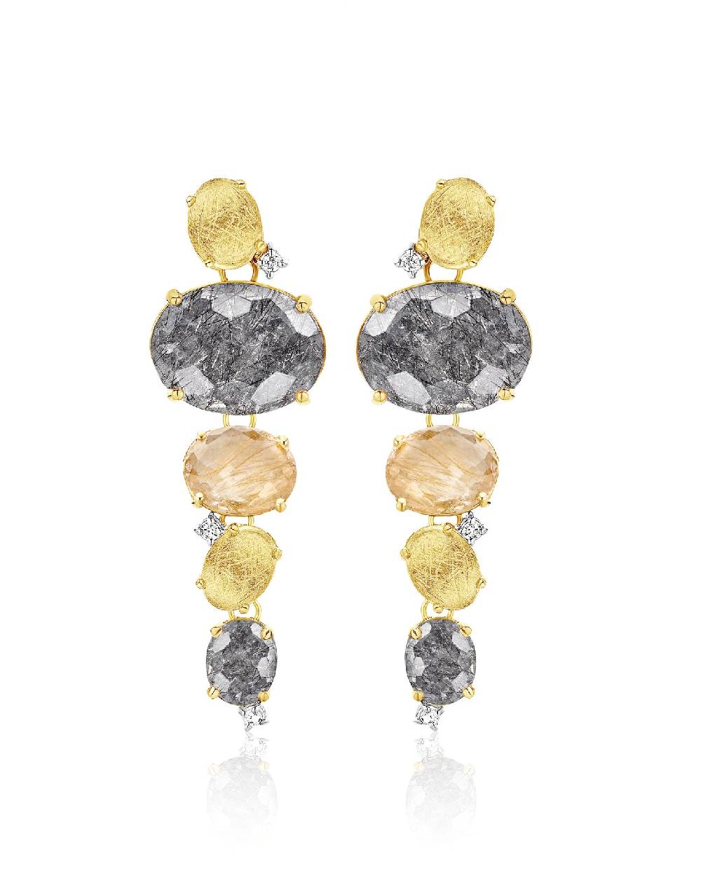 Nanis Orecchini "IPANEMA"pendenti con boules in oro, quarzo rutilato grigio – Nanis Italian Jewels
