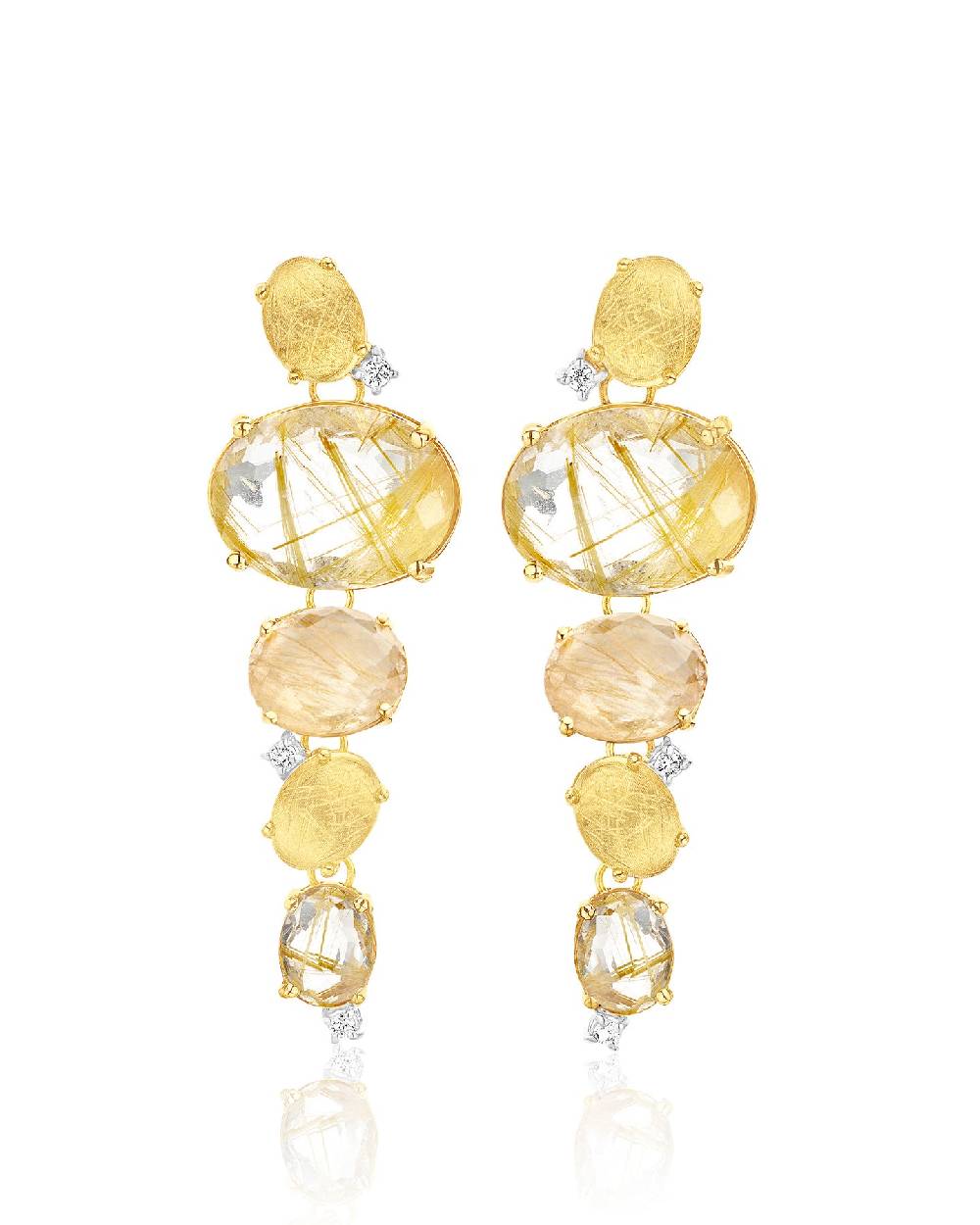 Nanis Orecchini "IPANEMA"pendenti con boules in oro, quarzo rutilato giallo – Nanis Italian Jewels