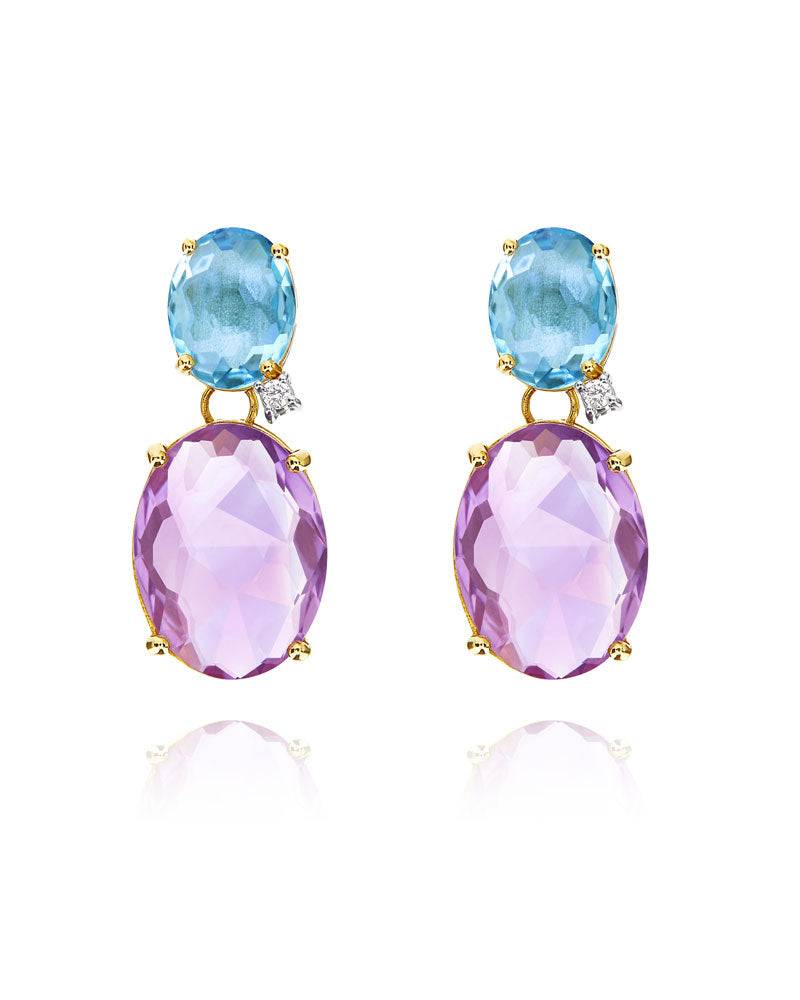 Nanis Orecchini "IPANEMA" pendenti in oro, ametista, topazio blu e dettagli – Nanis Italian Jewels
