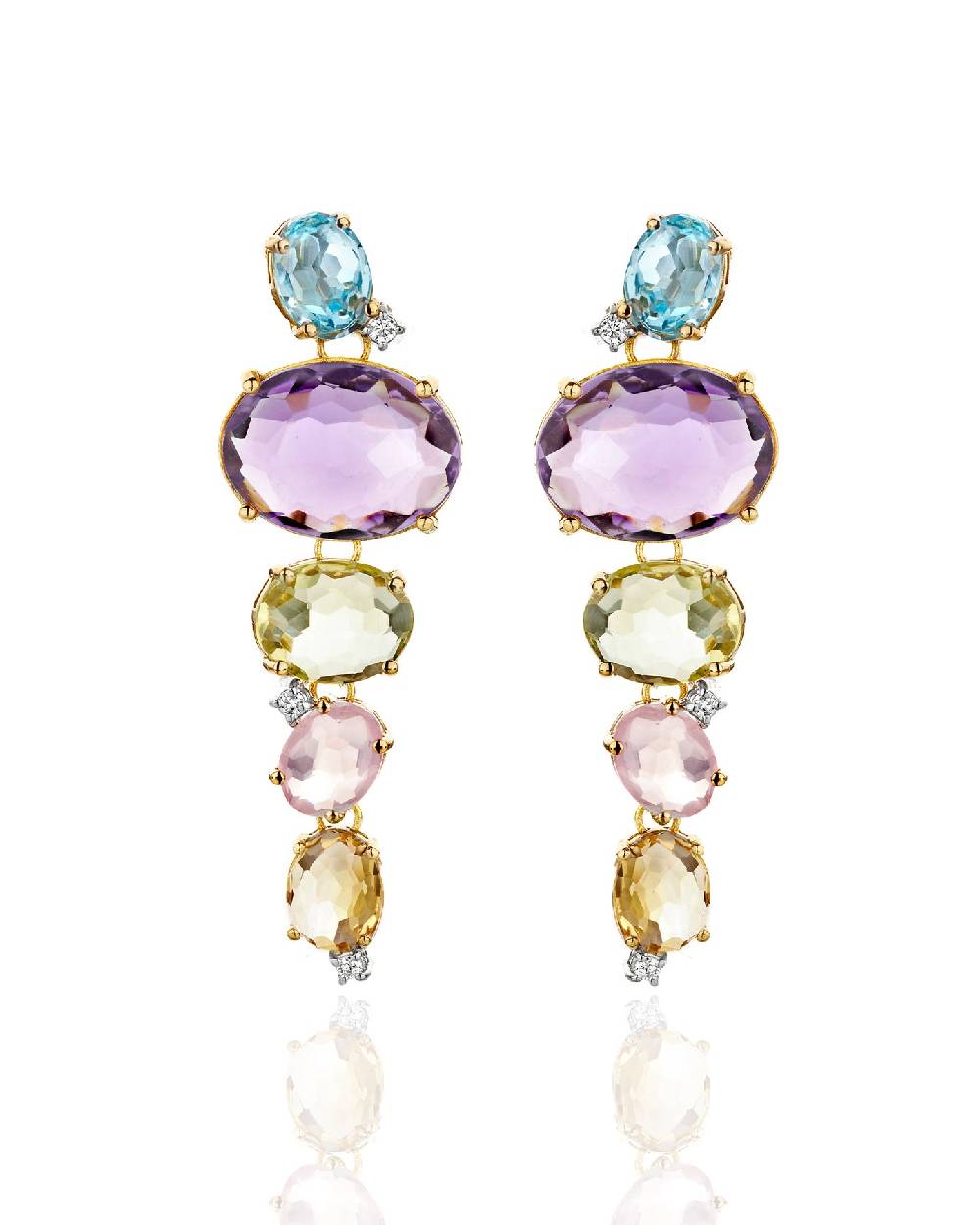 Nanis Orecchini "IPANEMA"pendenti in oro, ametista, topazio blu, quarzo e di – Nanis Italian Jewels