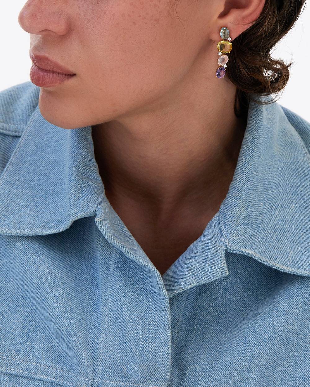 Nanis Orecchini "IPANEMA" Pendenti In Oro, Ametista, Topazio Blu, Quarzo E D – Nanis Italian Jewels
