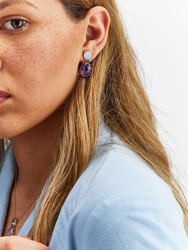 Nanis Orecchini "IPANEMA" Pendenti In Oro, Ametista, Topazio Blu E Dettagli – Nanis Italian Jewels