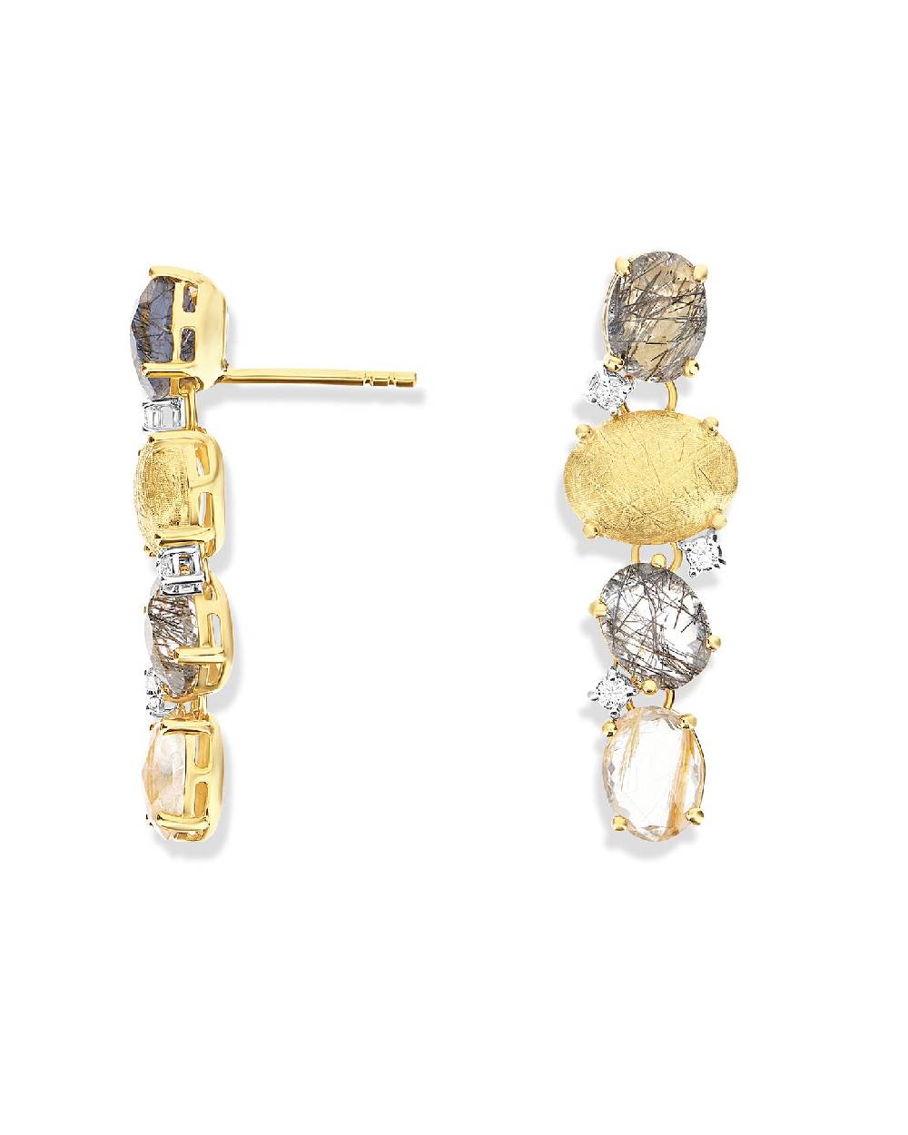 Nanis Orecchini "IPANEMA" Pendenti In Oro, Quarzo Rutilato Grigio E Dettagli – Nanis Italian Jewels