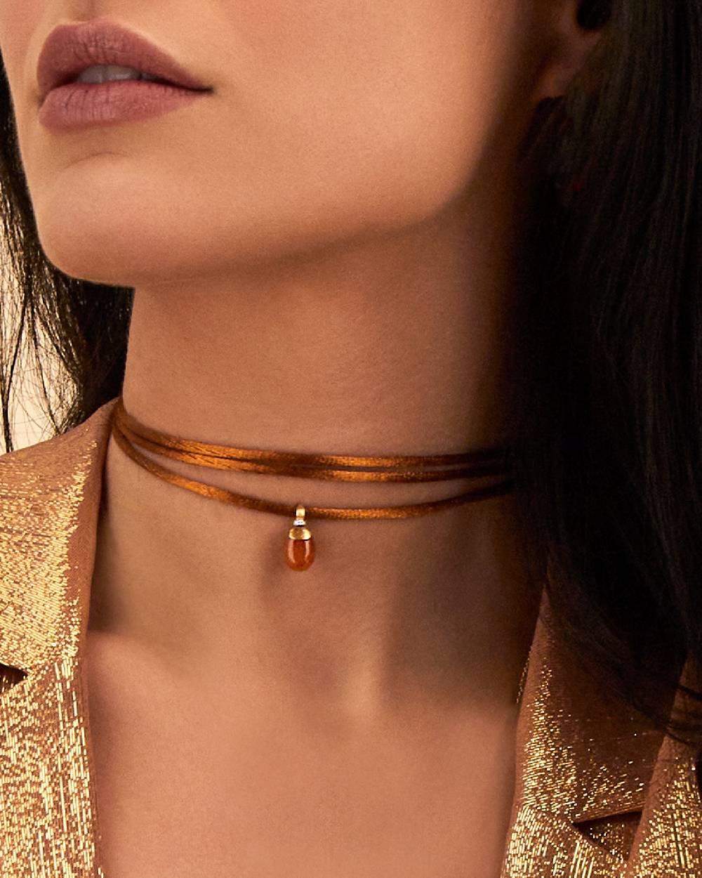 Nanis Pendente "PETRA" In Oro, Diamanti E Avventurina Arancione (piccolo) – Nanis Italian Jewels