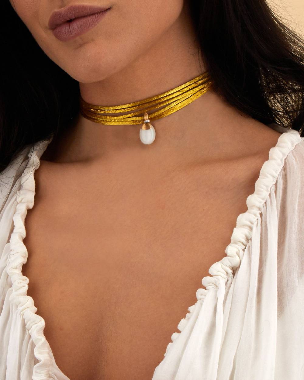 Nanis Pendente "WHITE DESERT" In Oro, Diamanti E Pietra Di Luna (medio) – Nanis Italian Jewels