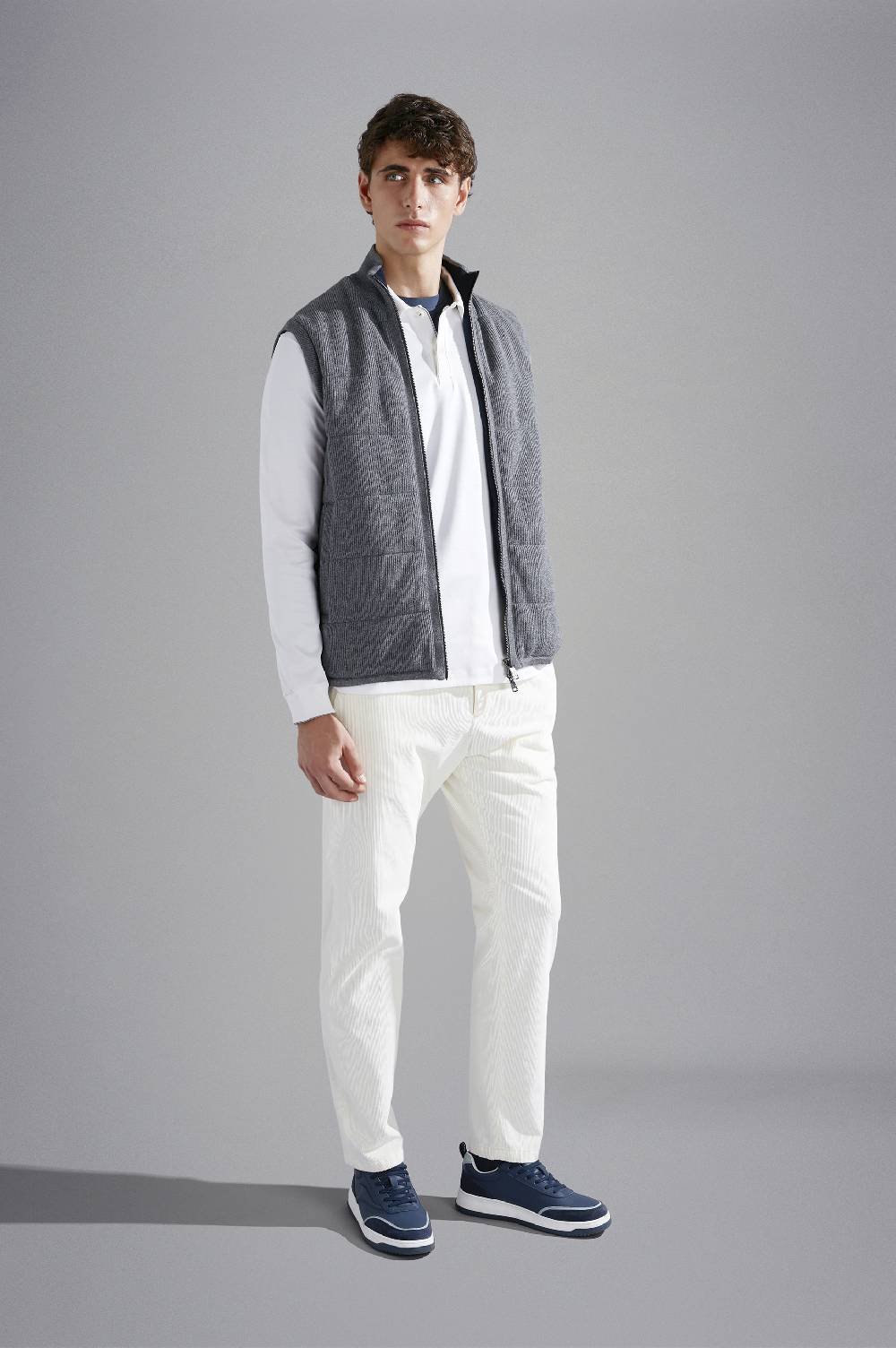 Paul & Shark Gilet Hybrid In Lana, Cashmere E Typhoon Platinum Paul & Shark