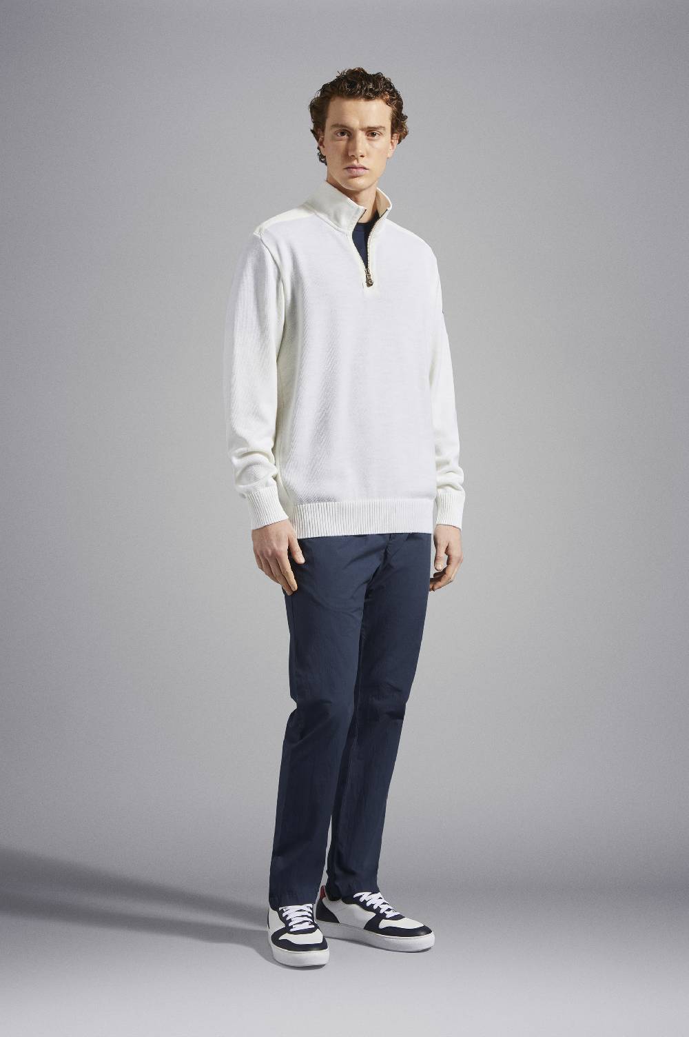 Paul & Shark Maglia Con Zip In Lana Bretagne Con Badge Iconico Paul & Shark