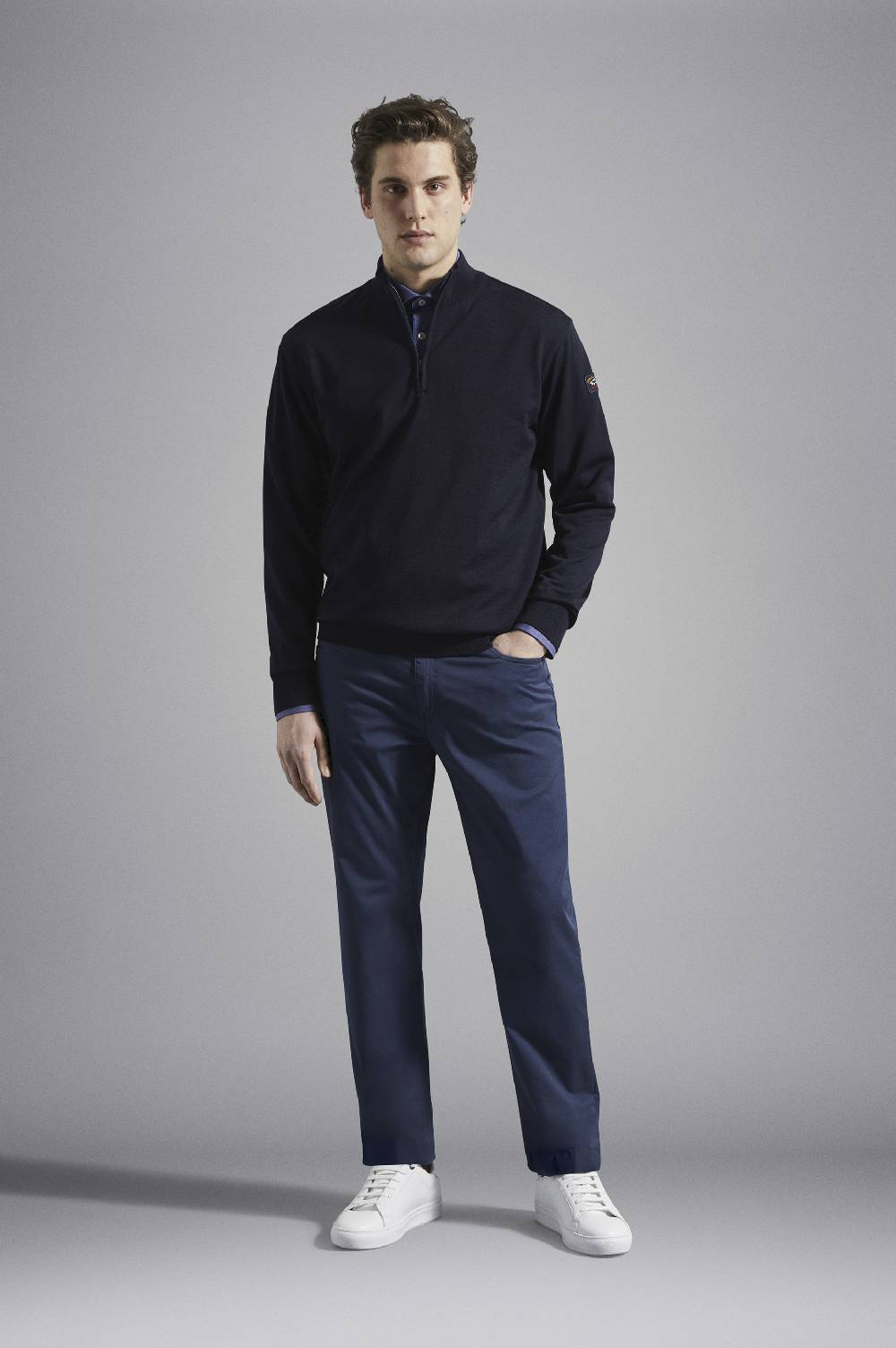 Paul & Shark Maglia Con Zip In Lana Merino Con Badge Iconico Paul & Shark