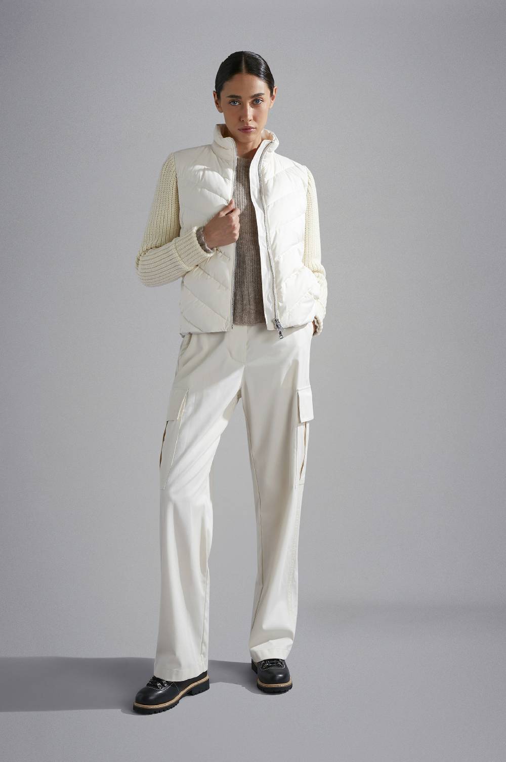 Paul & Shark Maglia Hybrid In Lana E Typhoon Platinum Paul & Shark