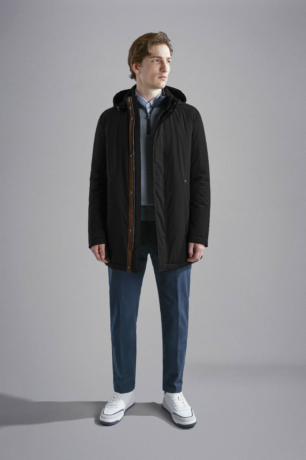 Paul & Shark Car Coat In Typhoon Platinum Paul & Shark