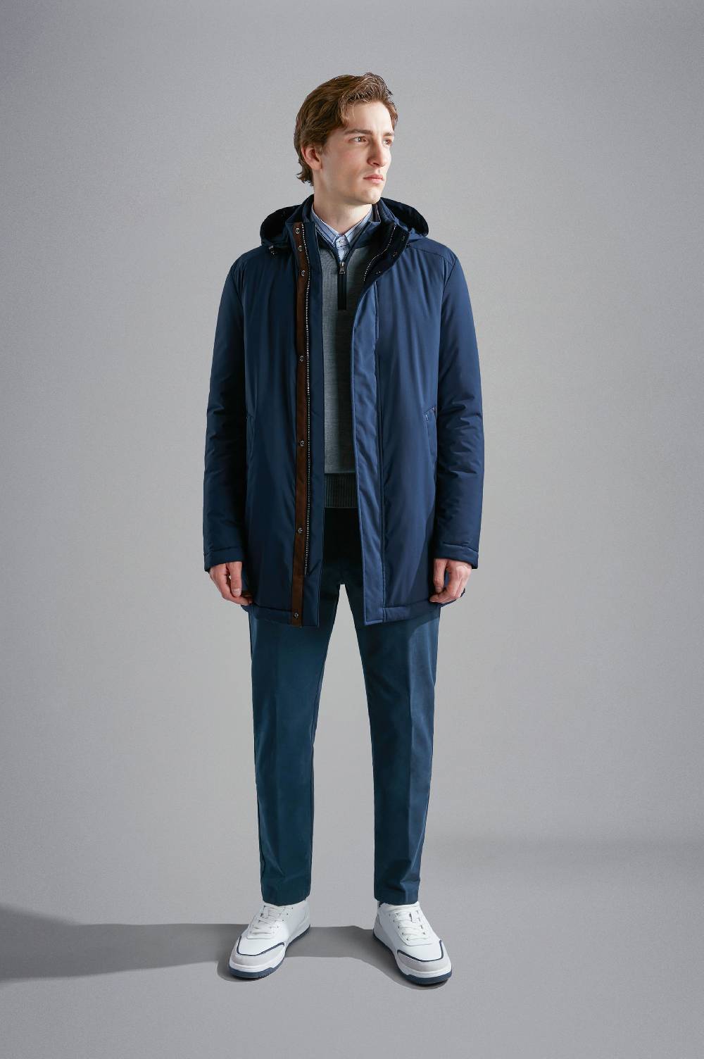 Paul & Shark Car Coat In Typhoon Platinum Paul & Shark