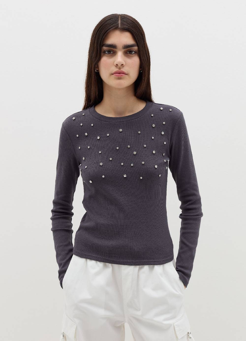 B. ANGEL T-shirt A Maniche Lunghe Con Strass