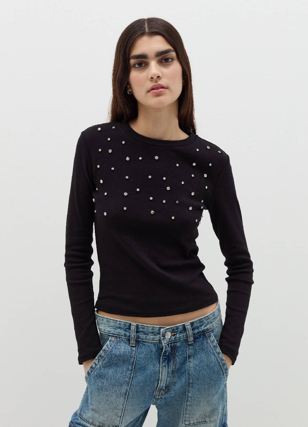 B. ANGEL T-shirt A Maniche Lunghe Con Strass