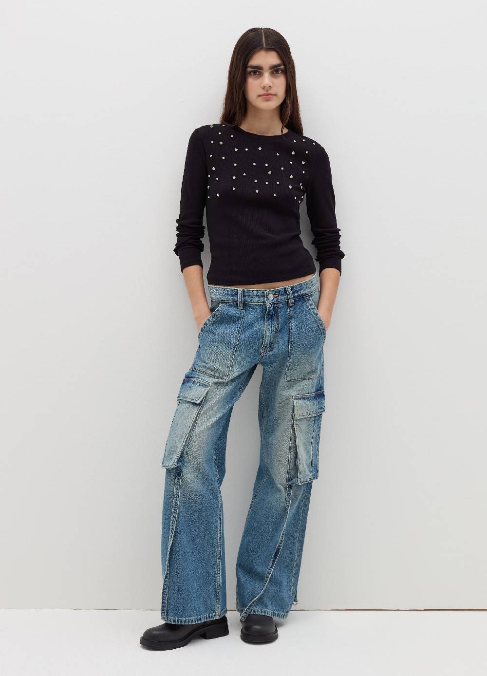 B. ANGEL T-shirt a maniche lunghe con strass