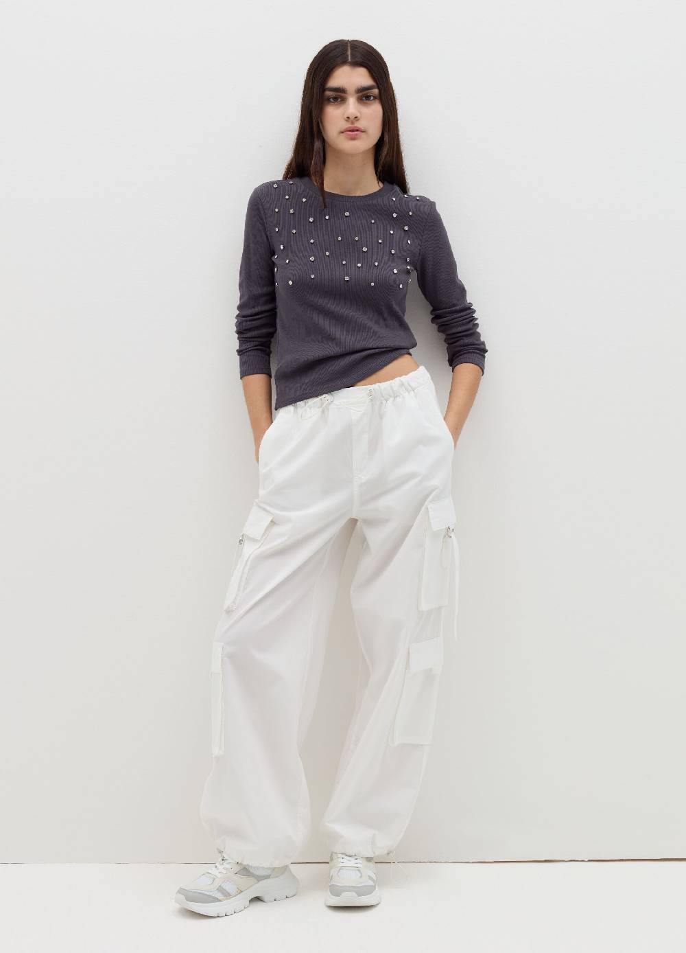 B. ANGEL T-shirt a maniche lunghe con strass