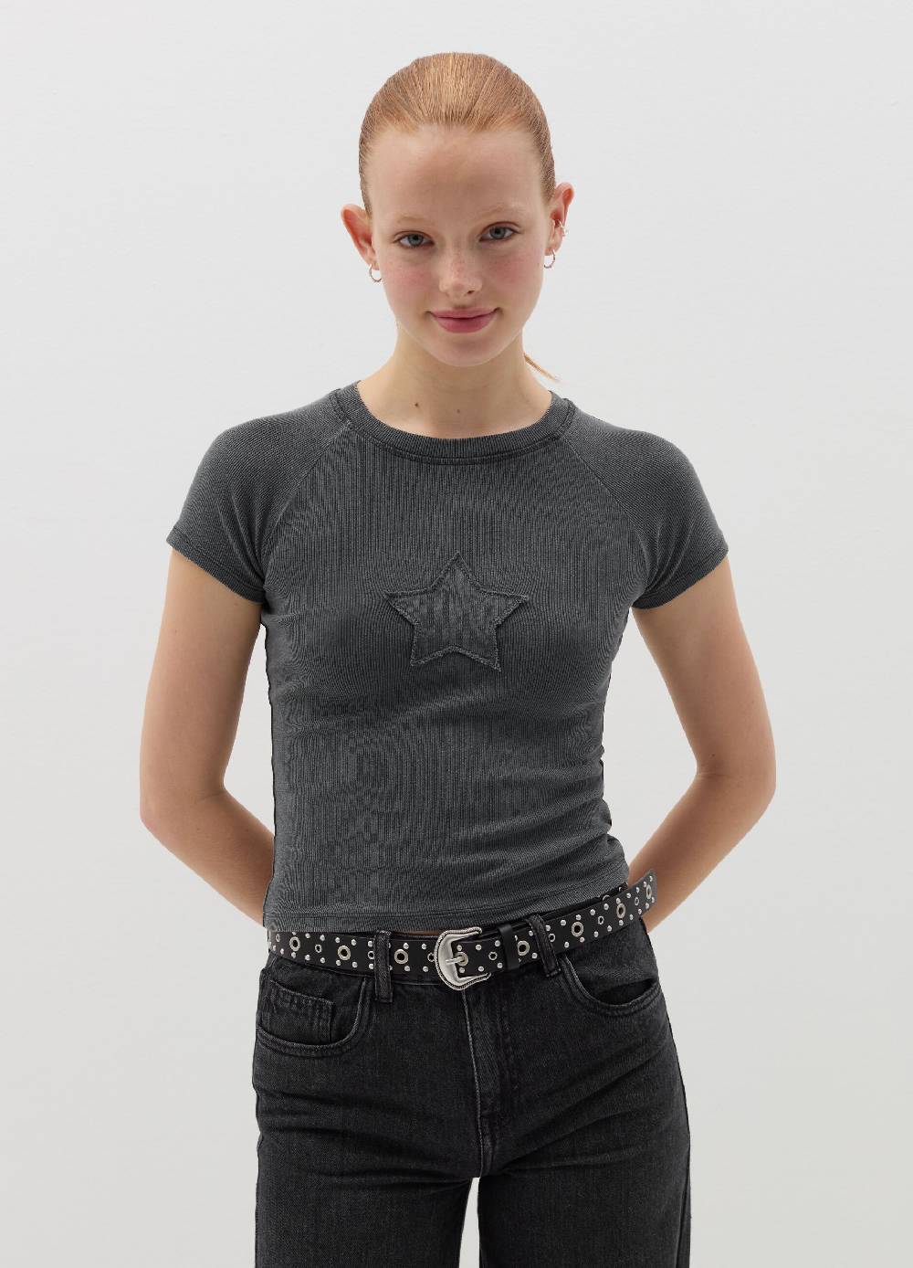 B. ANGEL T-shirt Crop A Costine Con Ricamo