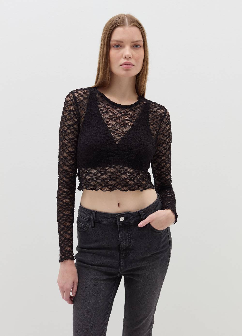 B. ANGEL T-shirt Crop Effetto Pizzo