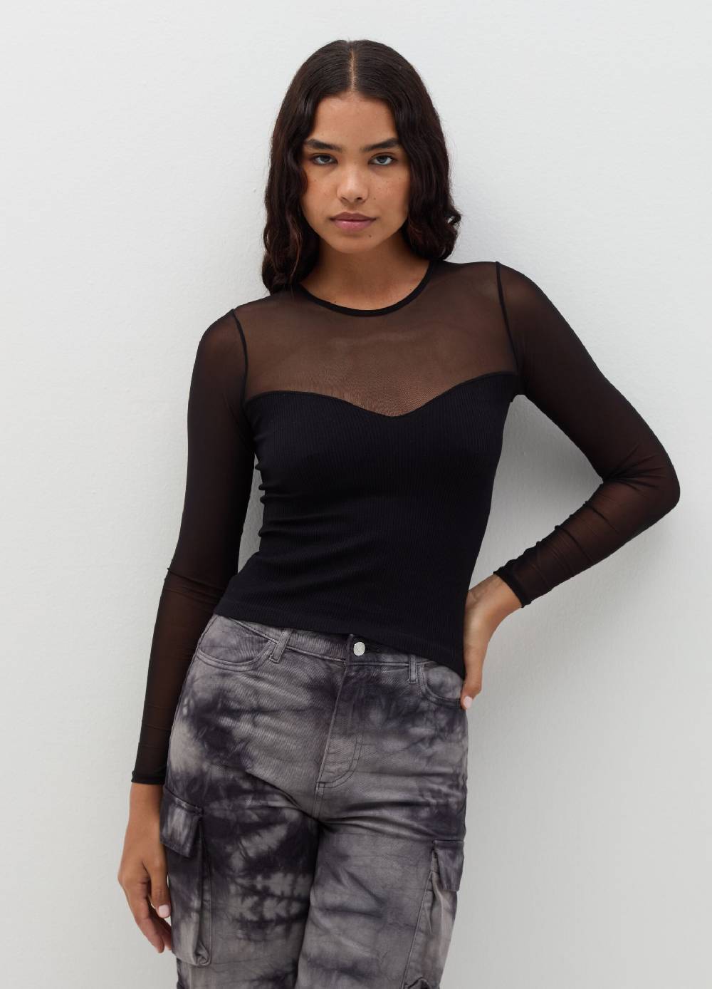 B. ANGEL T-shirt Crop In Mesh A Maniche Lunghe