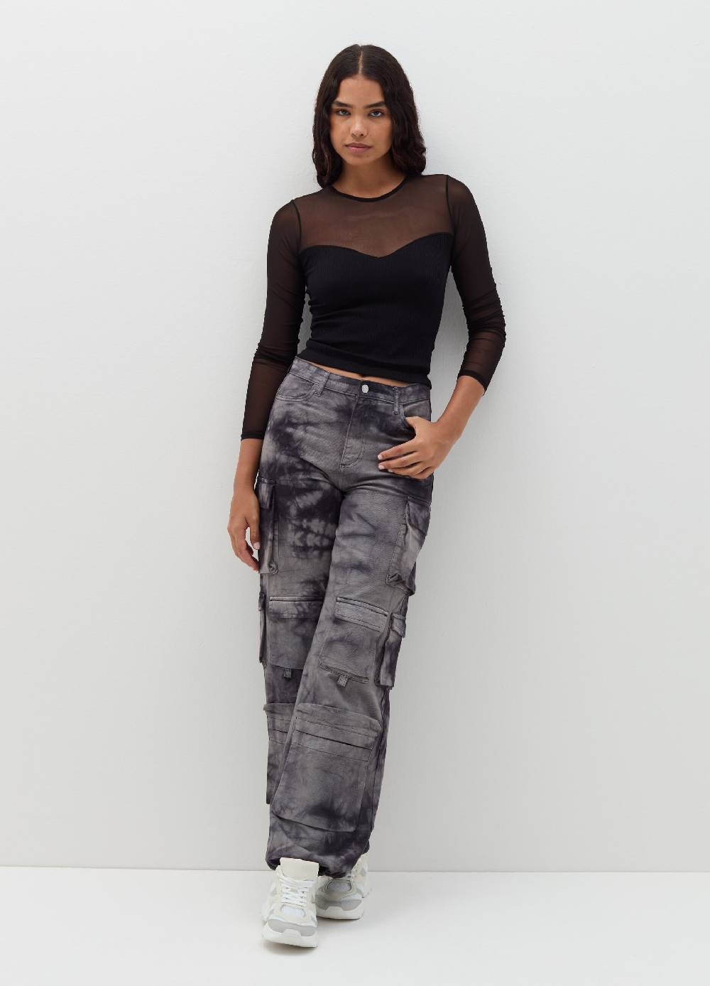 B. ANGEL T-shirt crop in mesh a maniche lunghe