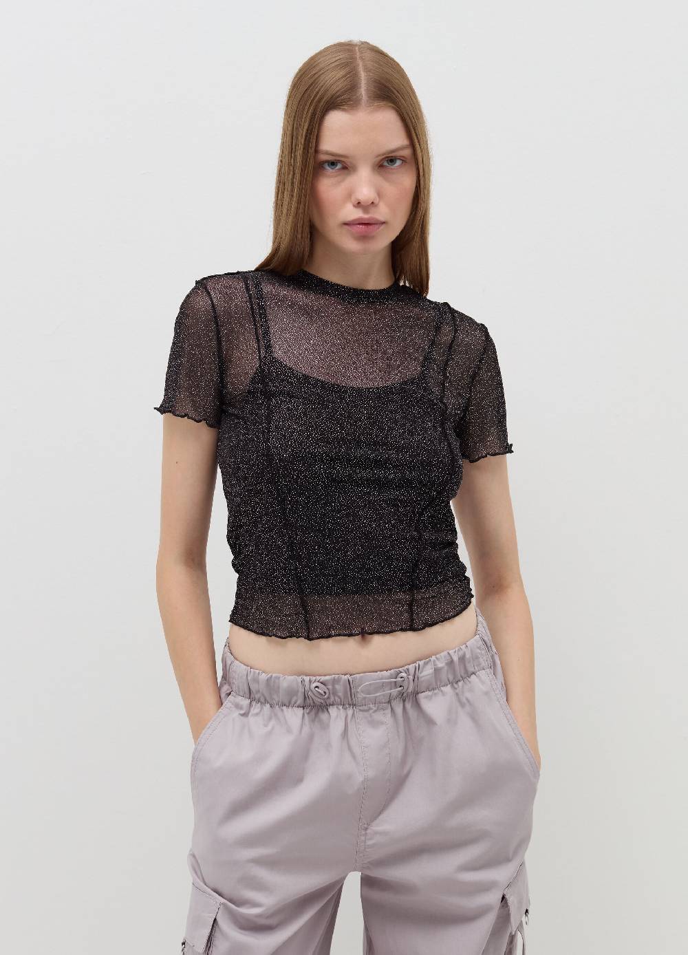 B. ANGEL T-shirt Crop In Mesh Con Profili Ondulati