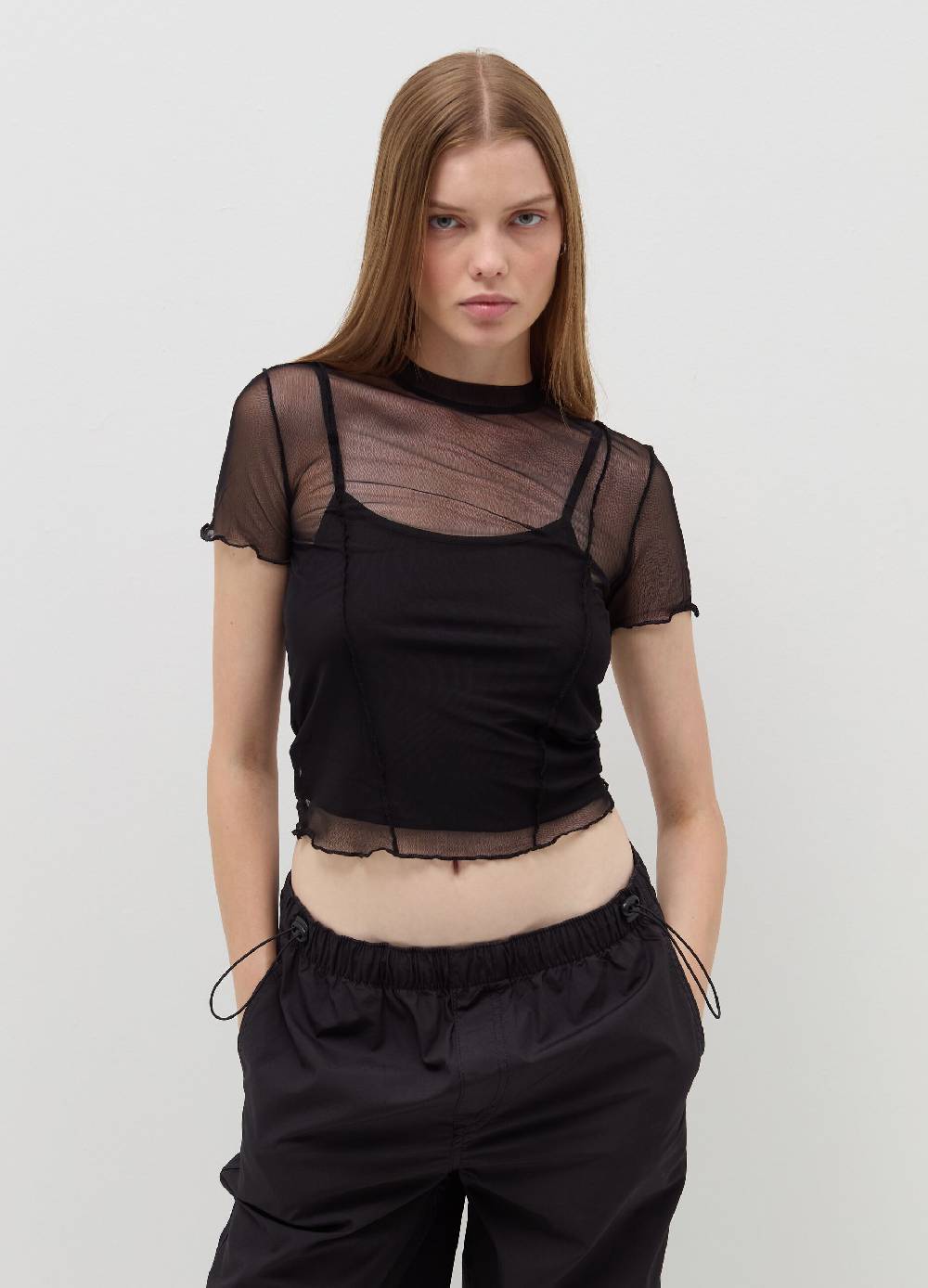 B. ANGEL T-shirt Crop In Mesh Con Profili Ondulati