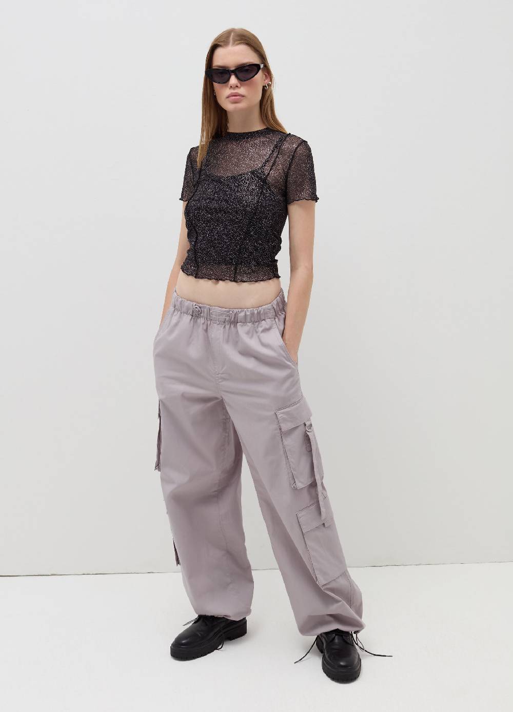 B. ANGEL T-shirt crop in mesh con profili ondulati