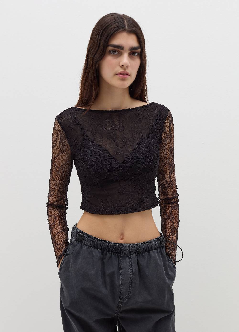 B. ANGEL T-shirt Crop In Pizzo Con Maniche Lunghe