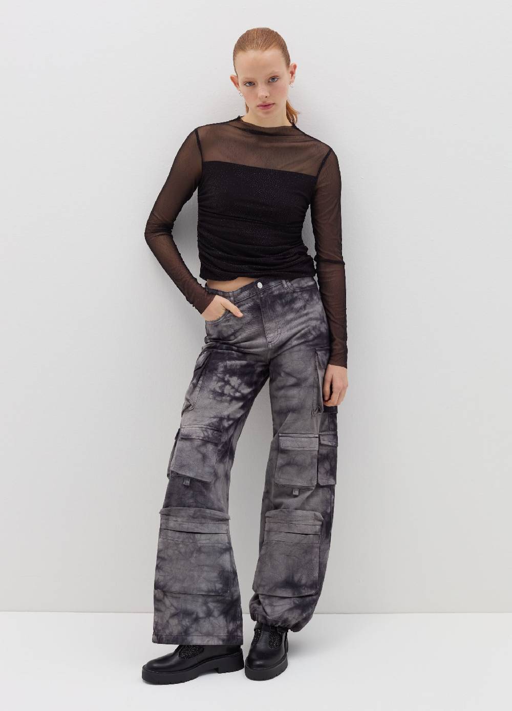 B. ANGEL T-shirt in mesh con strass all-over