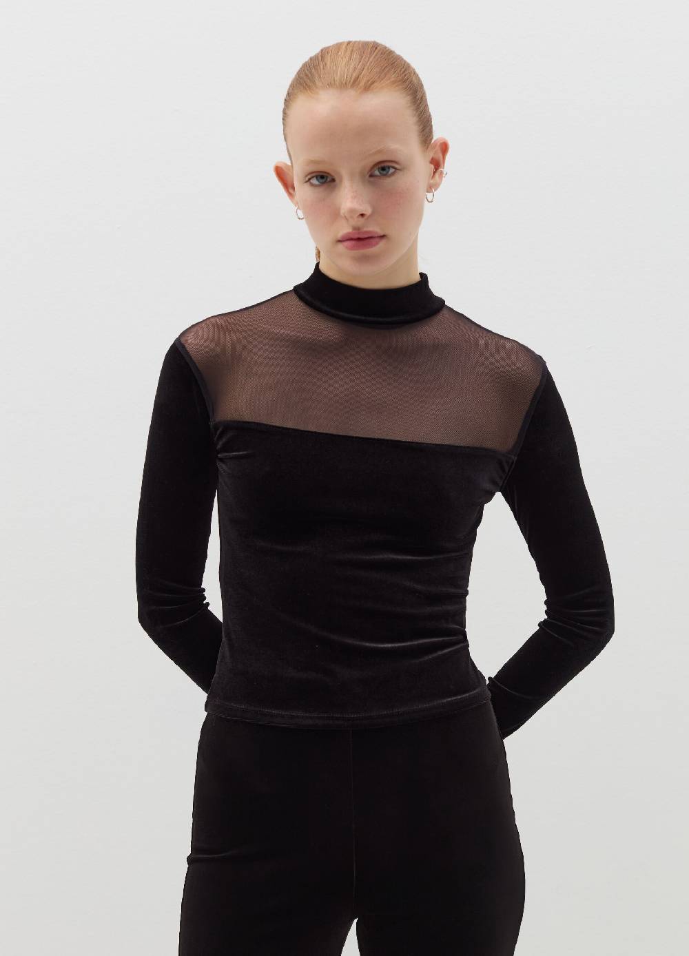 B. ANGEL T-shirt in velluto con inserto in mesh