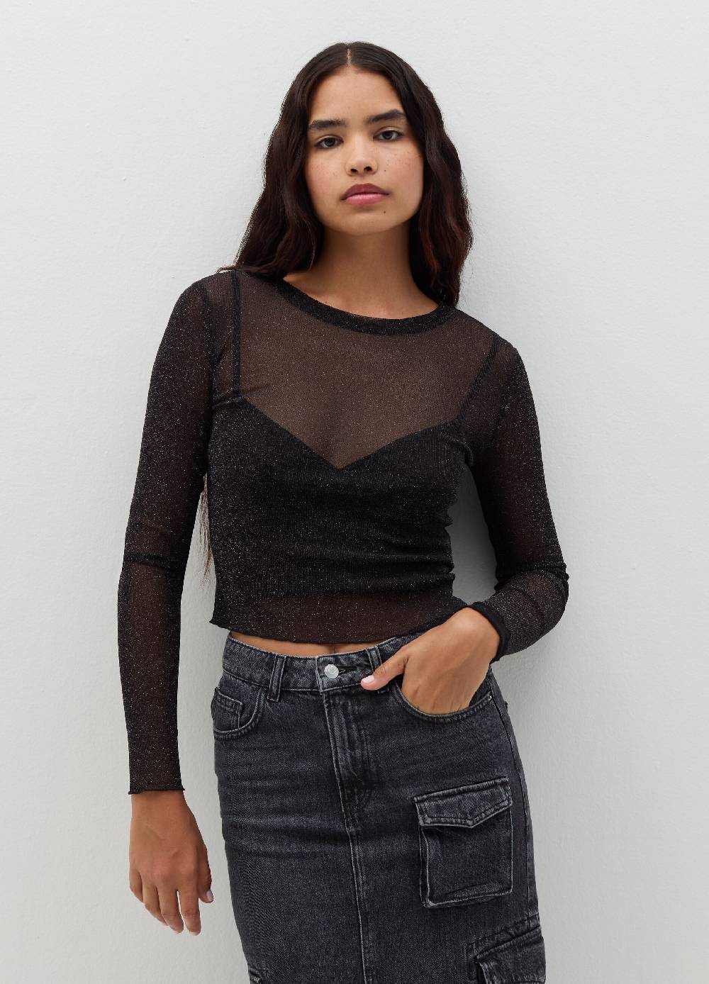 B. ANGEL T-shirt Maniche Lunghe In Mesh Con Lurex