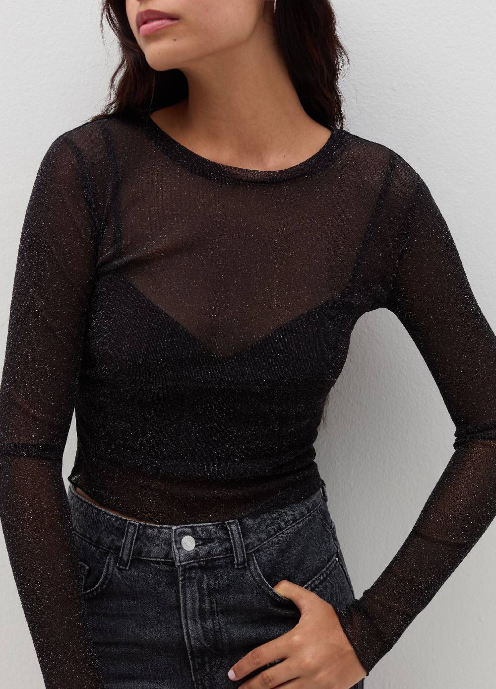 B. ANGEL T-shirt Maniche Lunghe In Mesh Con Lurex