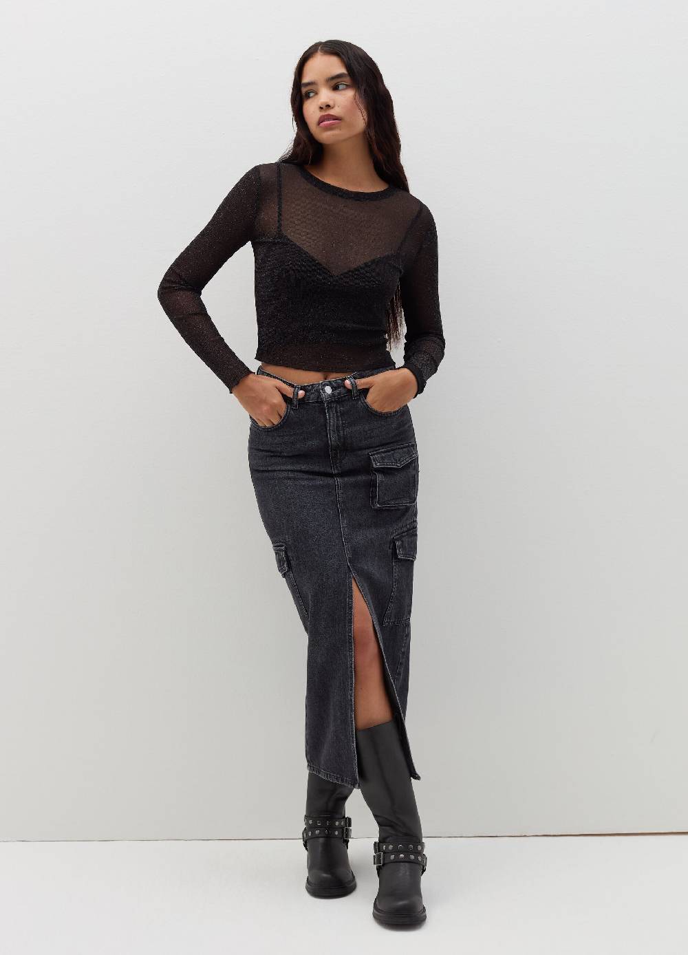 B. ANGEL T-shirt maniche lunghe in mesh con lurex