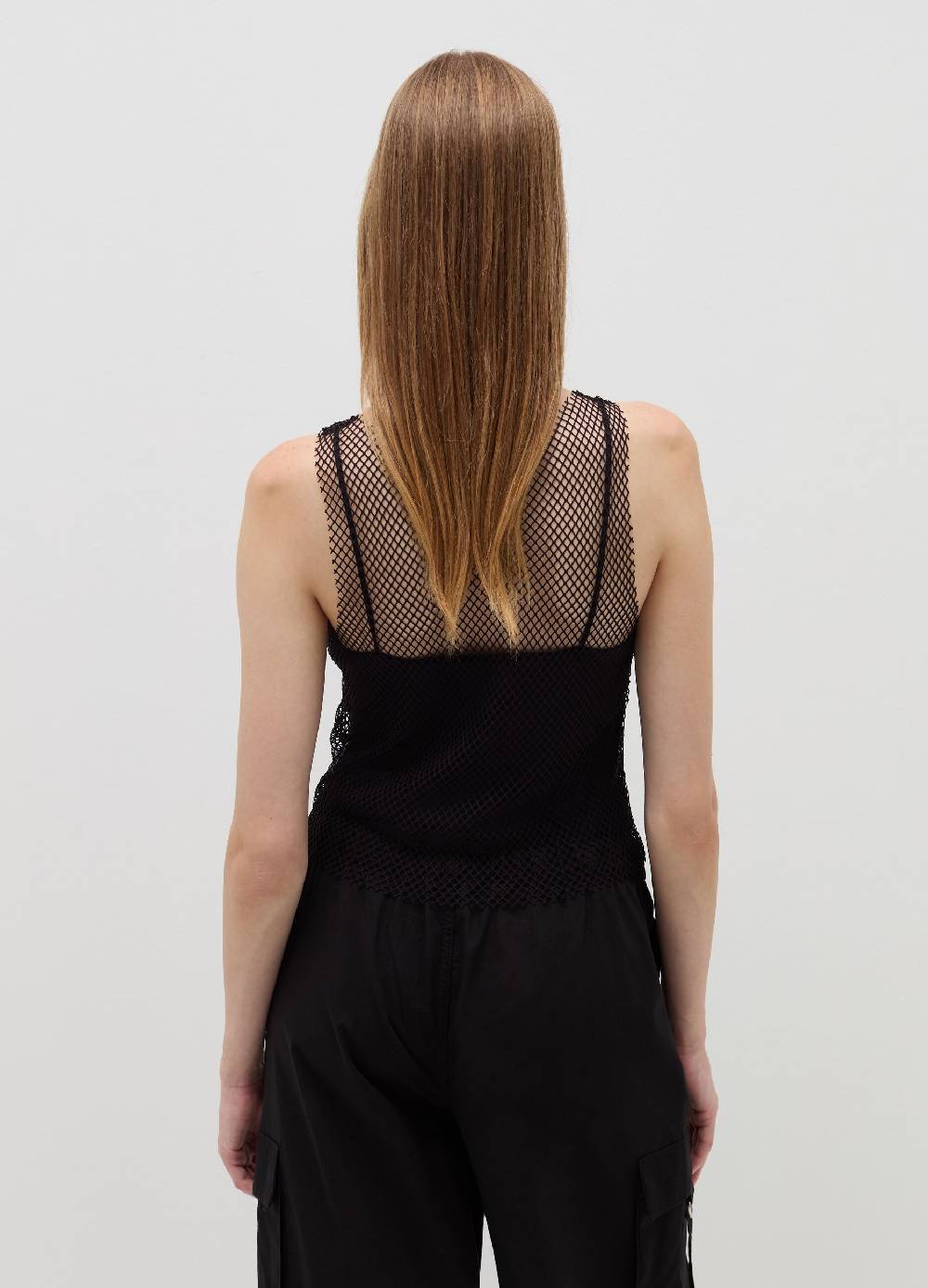 B. ANGEL Tank Top In Rete Con Micro Strass