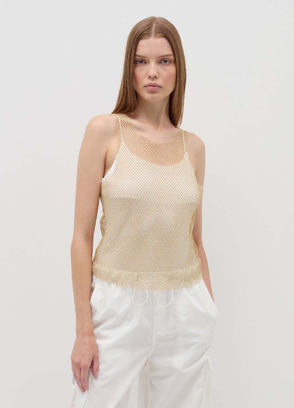 B. ANGEL Tank Top In Rete Con Micro Strass