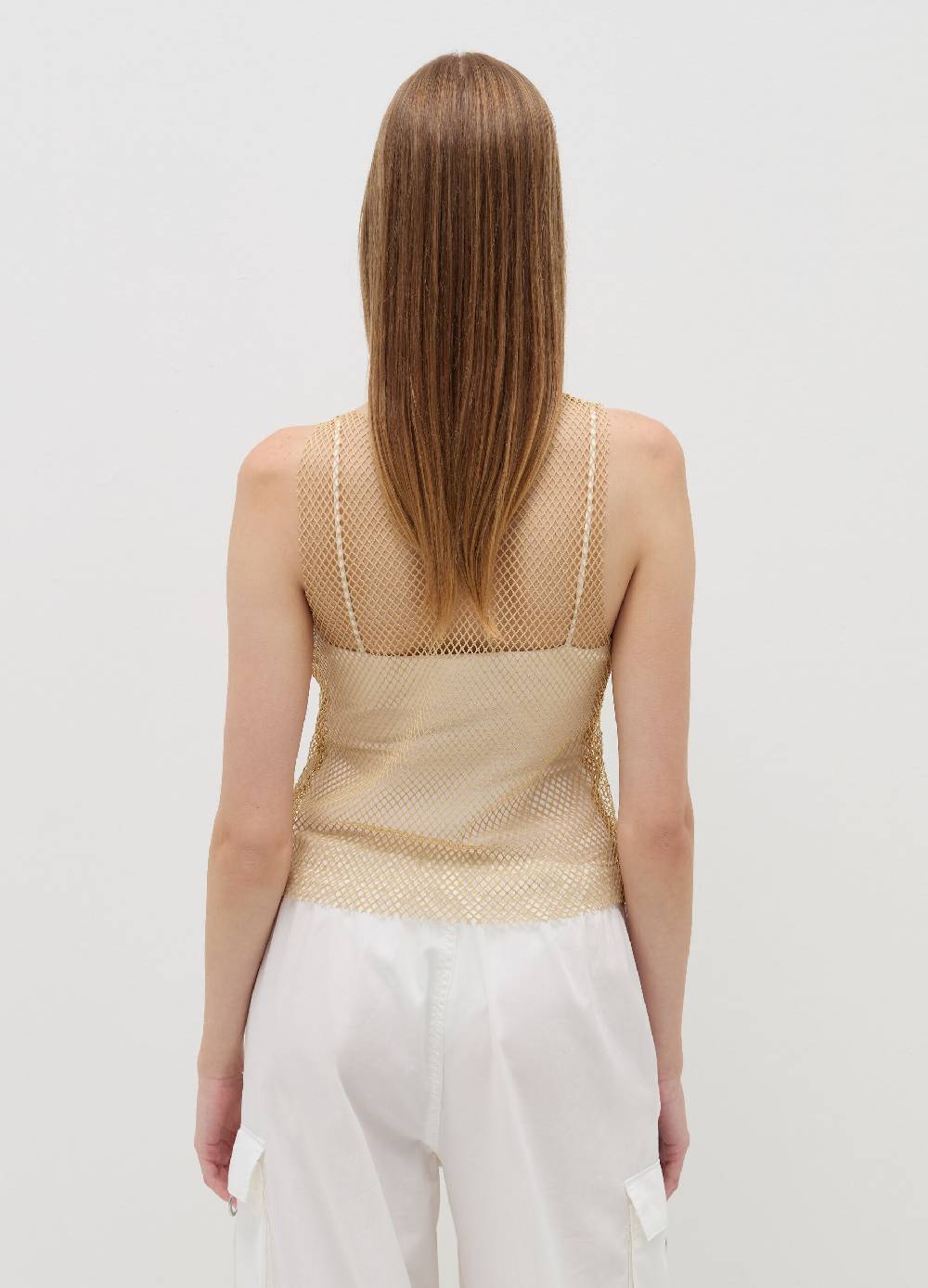 B. ANGEL Tank Top In Rete Con Micro Strass