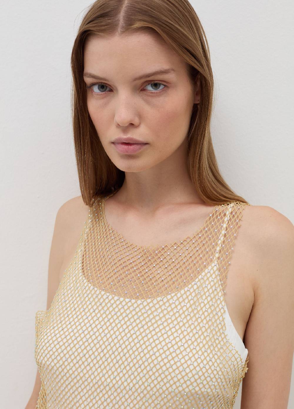 B. ANGEL Tank Top In Rete Con Micro Strass