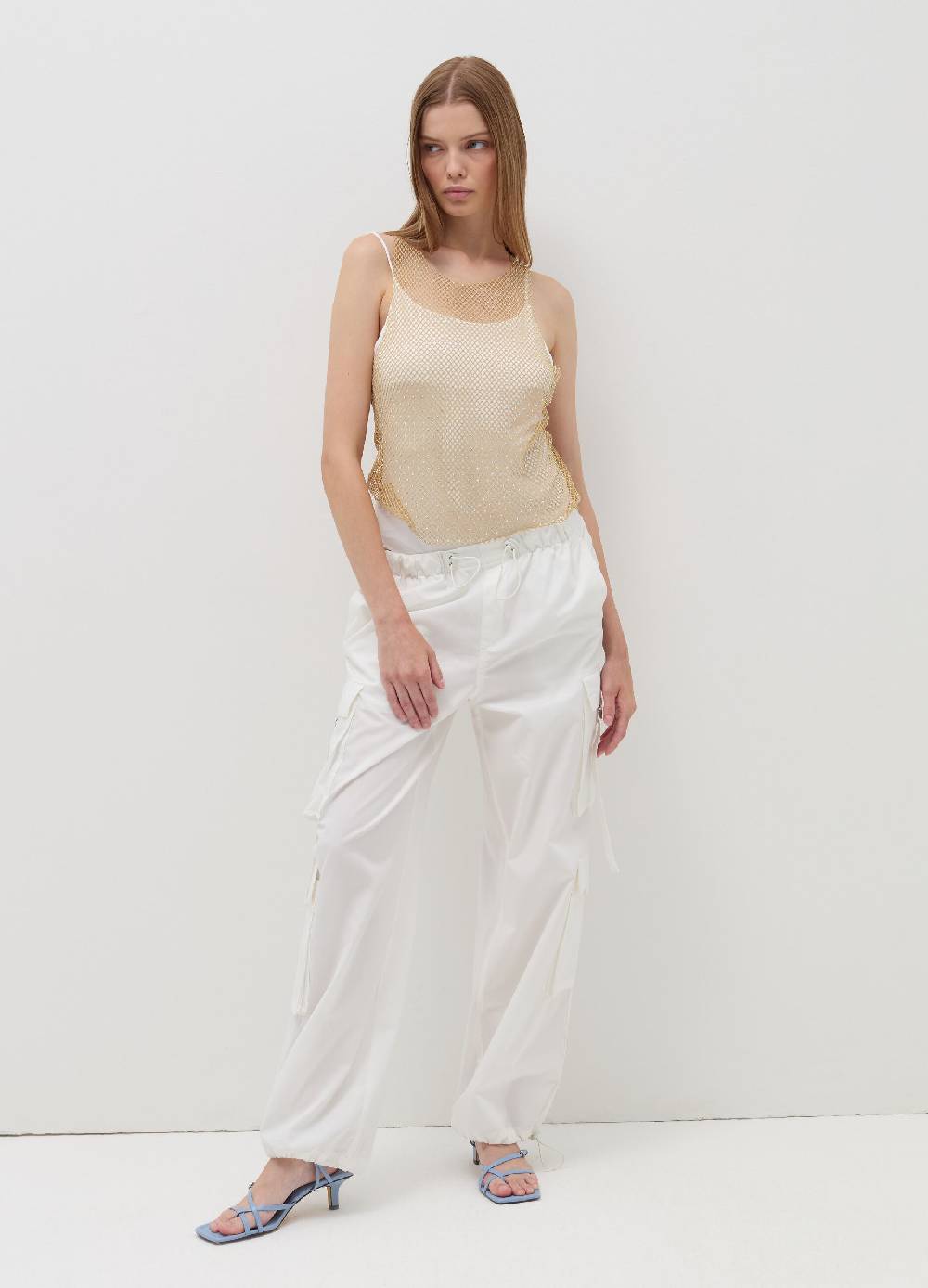 B. ANGEL Tank top in rete con micro strass