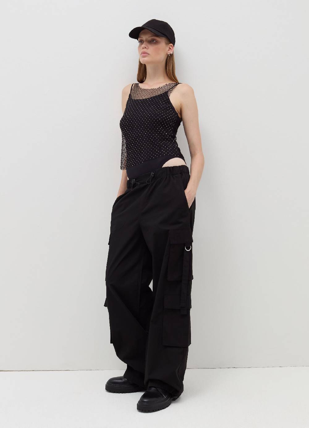 B. ANGEL Tank top in rete con micro strass