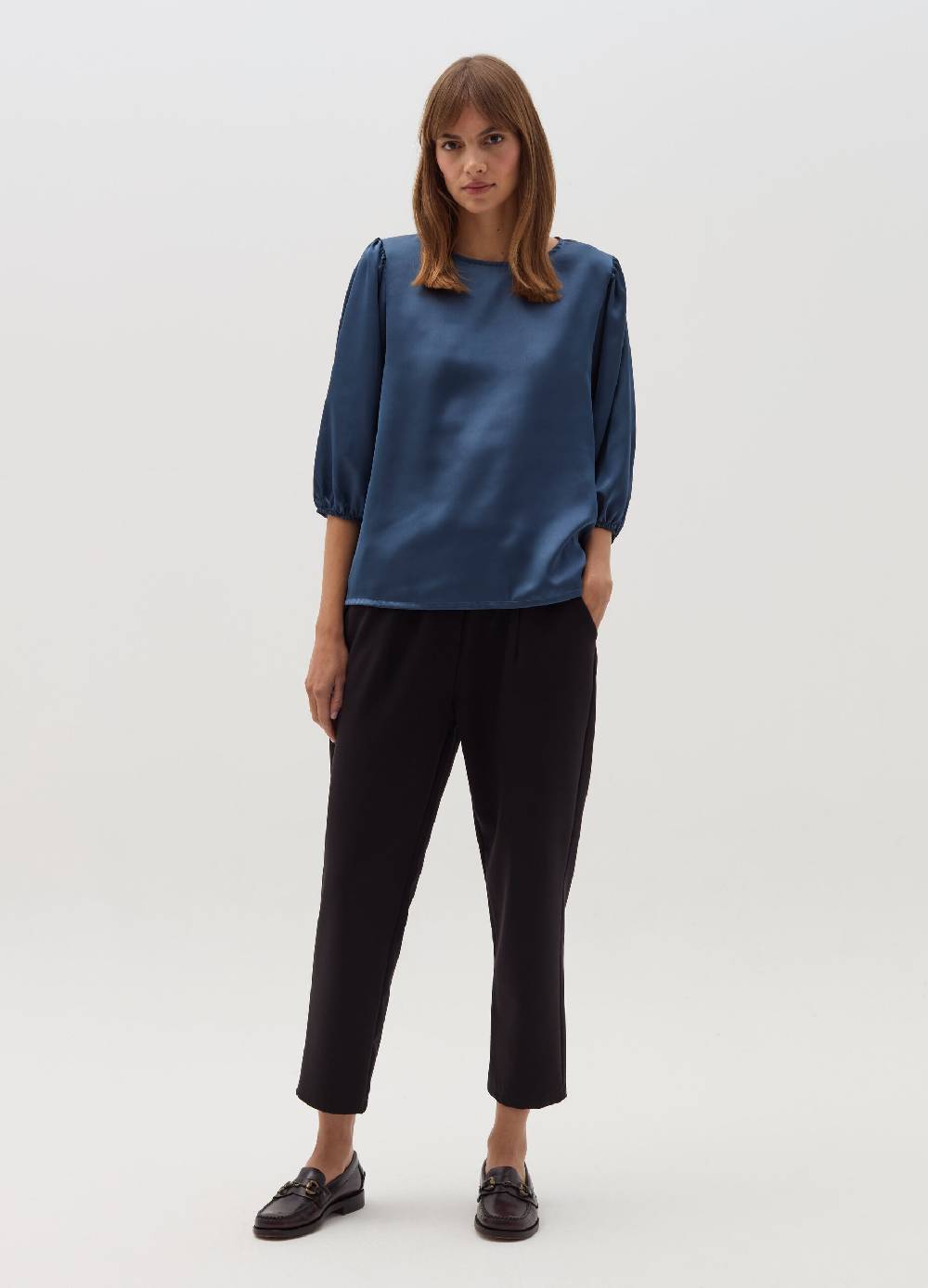 HYBRID Blusa In Satin Con Maniche A Sbuffo