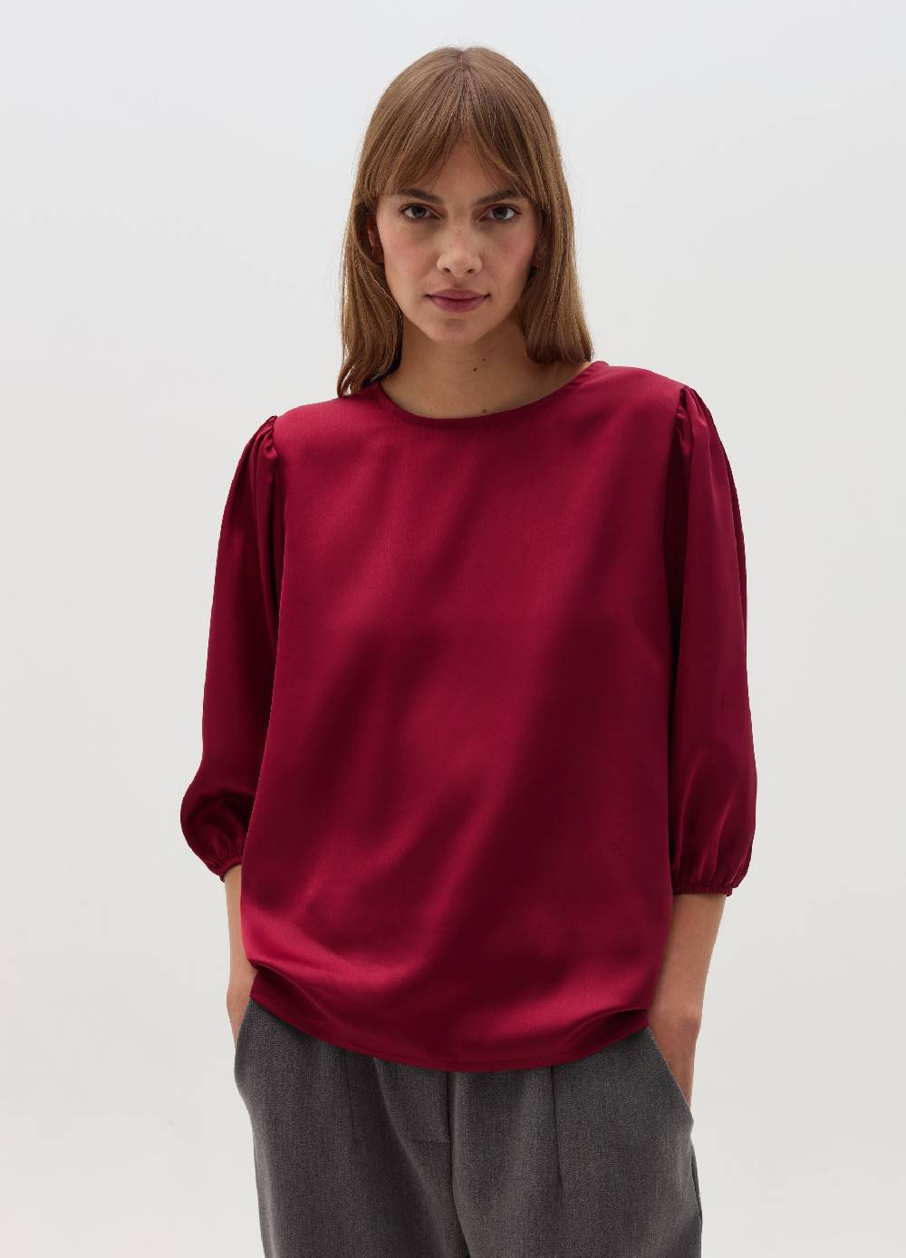 HYBRID Blusa In Satin Con Maniche A Sbuffo