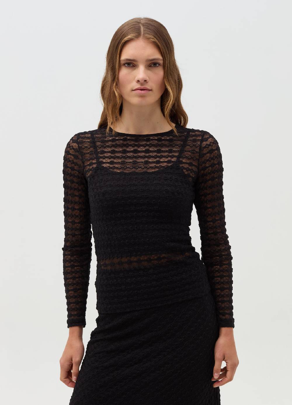 LULAH D. Maglia a righe effetto pizzo