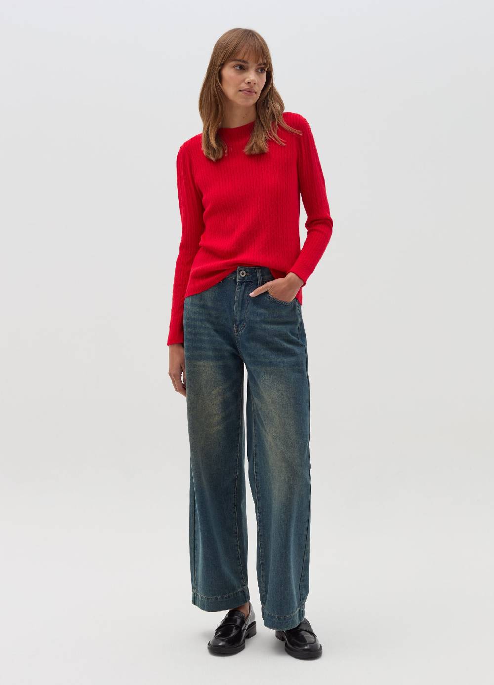 HYBRID Maglia A Coste Piatte Con Lavorazione Intrecciata