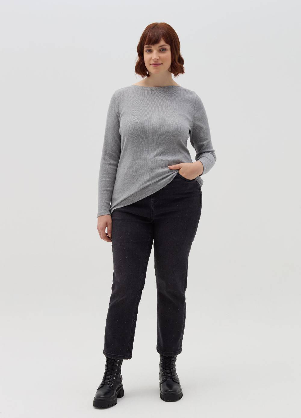 MYA T-shirt A Costine Con Scollo A Barca Curvy