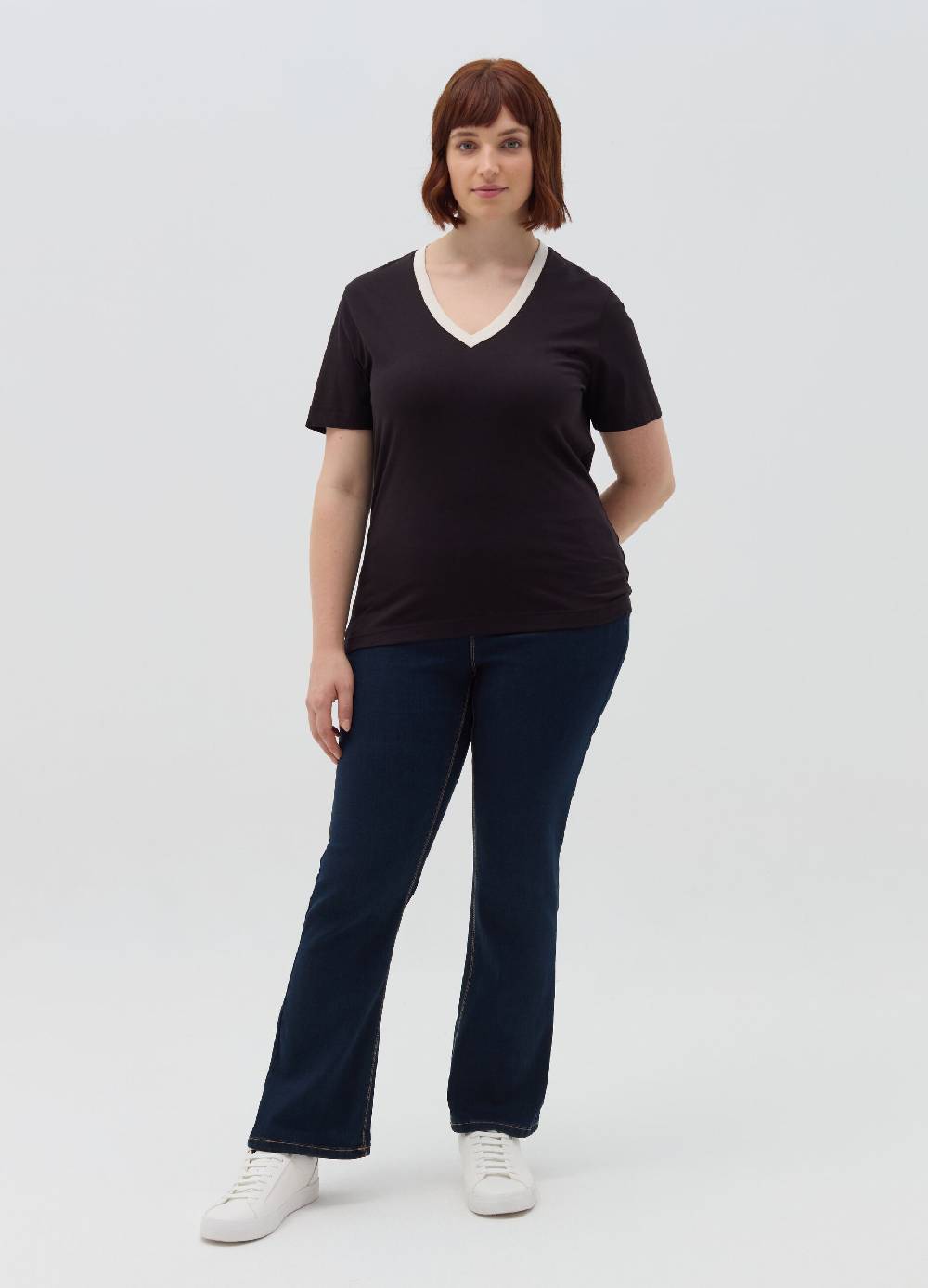 MYA T-shirt Scollo A V A Contrasto Curvy