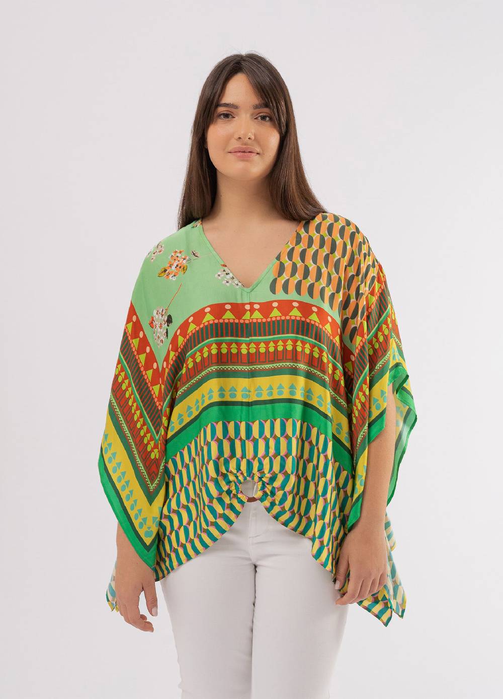 OCTOBER Poncho Con Anello Stampa Multicolore Curvy